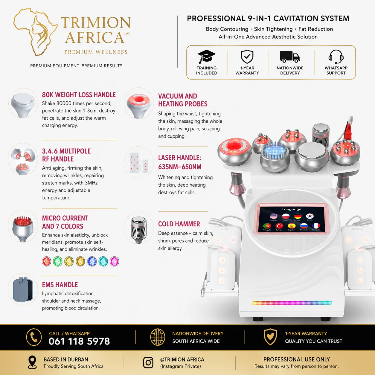 9-in-1 cavitation machine functions overview